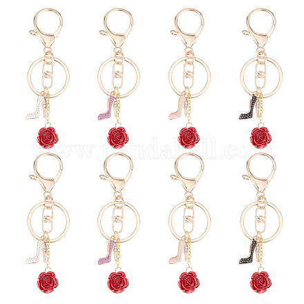 Rose en plastique avec porte-clés pendentif chaussure à talons hauts en alliage émail strass KEYC-AB00022-1