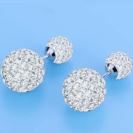 Polymer Clay Rhinestone Double Sided Round Ball Stud Earrings EJEW-BB58768-1