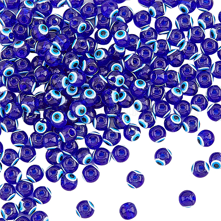4 Strands 252-272Pcs Evil Eye Symbol Beads Strands Blue Baking Paint Loose Beads Center Drilled Round Beads Charms Glass Eyeball Spacer Beads for Necklace Bracelet Making GGLA-HY0001-05-1