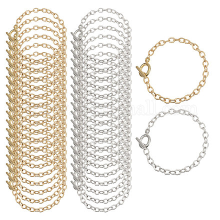 Globleland 40 pièces 2 couleurs alliage câble chaîne bracelets ensemble avec fermoirs à bascule BJEW-GL0001-10-1