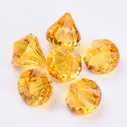 透明なアクリルパーツ  多面カット  ダイヤモンド  オレンジ  15x15mm  穴：2mm  約370個/500g TACR-Q260-C-V24-1