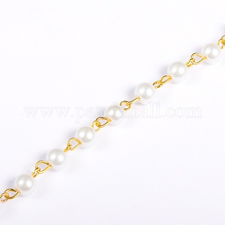 Handmade Round Glass Pearl Beads Chains for Necklaces Bracelets Making AJEW-JB00036-01-1