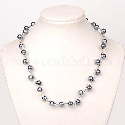 Collane di perle di vetro in ottone da donna alla moda NJEW-JN00845-02-1