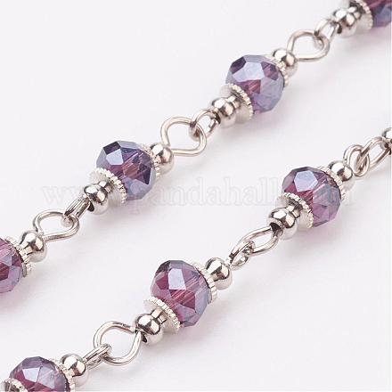 Faceted Glass Handmade Beaded Chains AJEW-JB00298-01-1