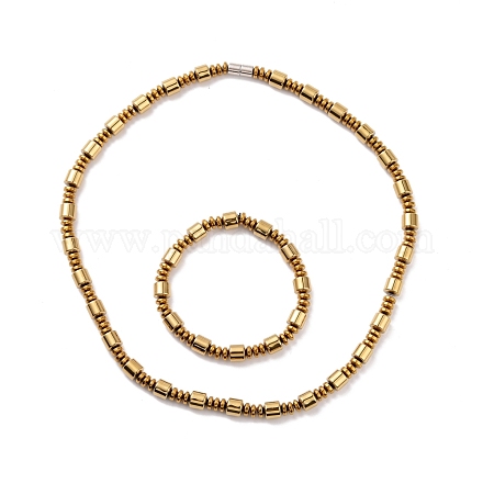 Halskettenarmband aus synthetischen Hämatit- und Messingsäulen mit Magnetverschlüssen SJEW-G079-01B-1