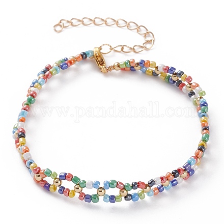 Bracelets ronds opaques en perles de rocaille en verre lustré BJEW-JB05870-02-1