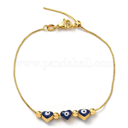 Heart with Evil Eye Enamel Slider Bracelet with Box Chains BJEW-G675-01G-01-1