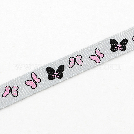 Single Face Butterfly Printed Polyester Grosgrain Ribbon OCOR-S033-9mm-03-1