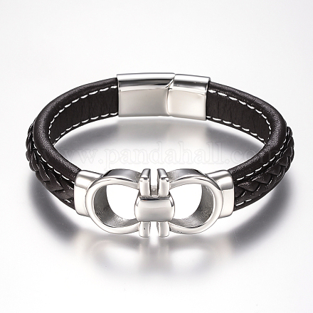 Bracelets de cordon en cuir tressé pour hommes BJEW-H559-15D-1