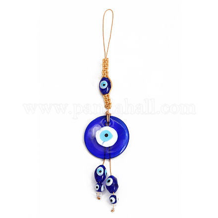 Flat Round with Evil Eye Glass Pendant Decorations EVIL-PW0002-04E-1