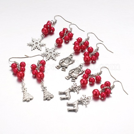 Mixed Christmas Theme Tibetan Style Alloy Dangle Earrings EJEW-JE01637-1