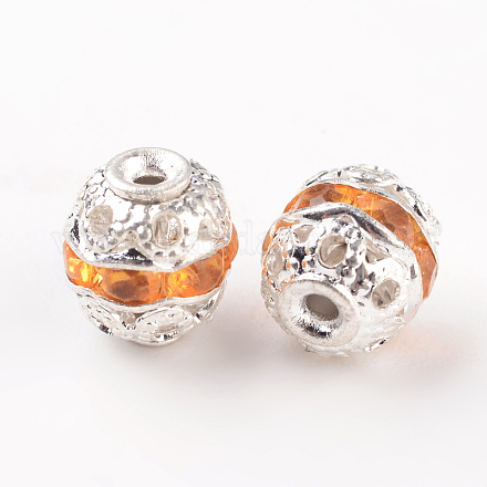 Perles de strass en laiton plaqué couleur argent RB-J476-05S-1