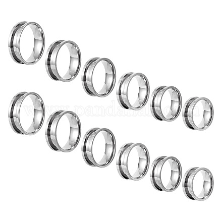 Pandahall 12Pcs 6 Styles 201 Stainless Steel Grooved Finger Ring Settings RJEW-TA0001-04P-1