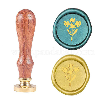 Superdant wax seal seal tulip sihouette patrón vintage seal stamp 25mm removable brass head retro wood stamp for greeting card AJEW-WH0131-600-1