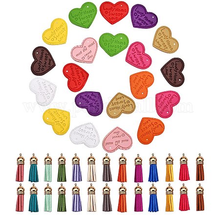 20 pièces coeur 10 couleurs avec mot lovdy home sweet love pendentifs en cuir pu FIND-SZ0001-66-1