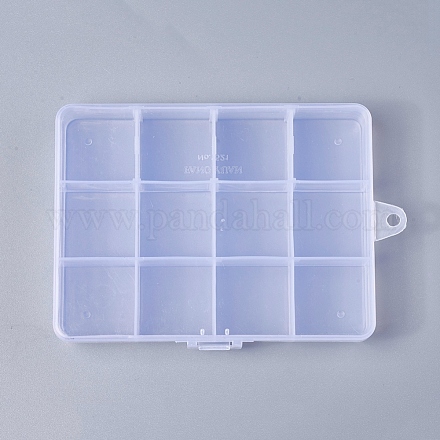 プラスチックビーズ収納ケース  12のコンパートメント  長方形  透明  130x100x22mm  穴：5mm CON-R008-03-1