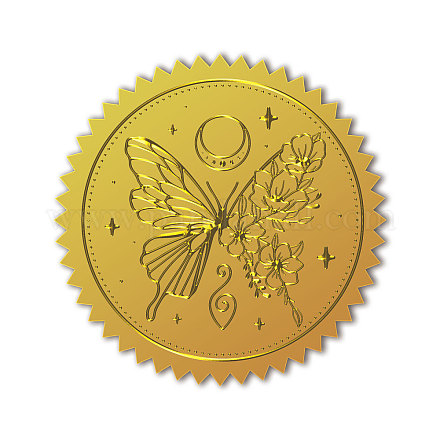 自己接着金箔エンボスステッカー  メダル装飾ステッカー  蝶  5x5cm DIY-WH0211-359-1