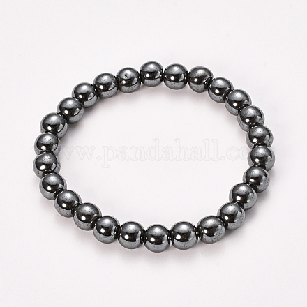 Non-magnetic Synthetic Hematite Beaded Stretch Bracelets BJEW-Q692-43-8mm-1
