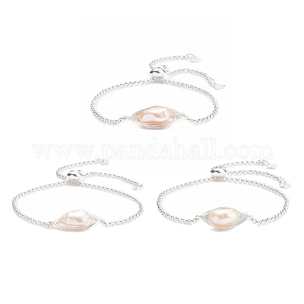 Natural Pearl Slide Bracelet with 304 Stainless Steel Bolo Chain BJEW-JB07921-1