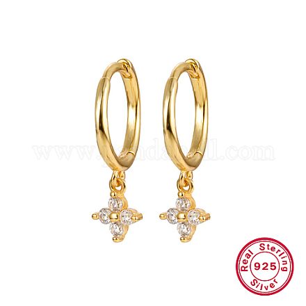 Real 18K Gold Plated 925 Sterling Silver Flower Dangle Hoop Earrings IN9619-09-1