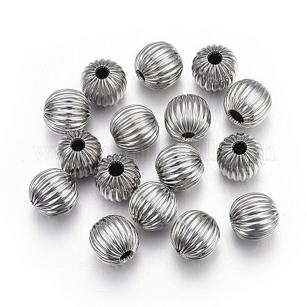 304 Stainless Steel Corrugated Beads STAS-P218-24-8mm-1