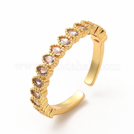 Открытое кольцо-манжета каплевидной формы с розовым цирконием RJEW-F142-06G-1