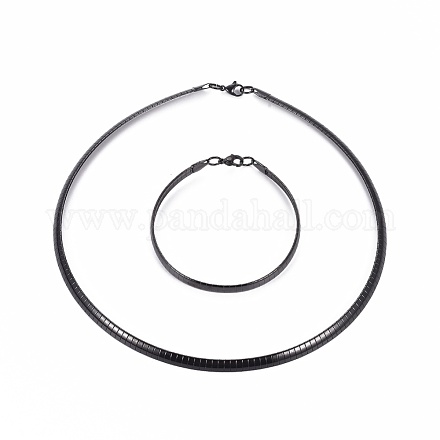304 Stainless Steel Choker Necklaces and Bangles Jewelry Sets SJEW-L144-A01-B-1