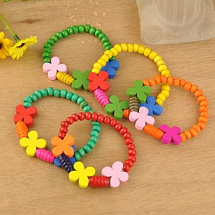 Bracelets colorés en bois pour enfants BJEW-JB00741-1