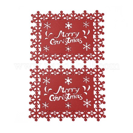 クリスマステーマファイバーカップマット  スノーフレークと単語メリークリスマスの長方形  暗赤色  351x260x3mm AJEW-I056-02-1