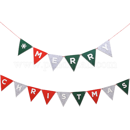 メリークリスマス布旗バナー  三角形  針とロープを使って  ミックスカラー  三角形：116x120x3mm  穴：3.5mm DIY-WH0401-90-1