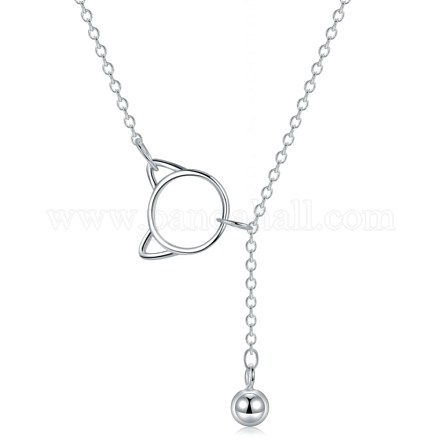Gato y cuenta redonda con borla de cadena 925 collar con colgante de plata esterlina para niña mujer NJEW-BB44408-B-1