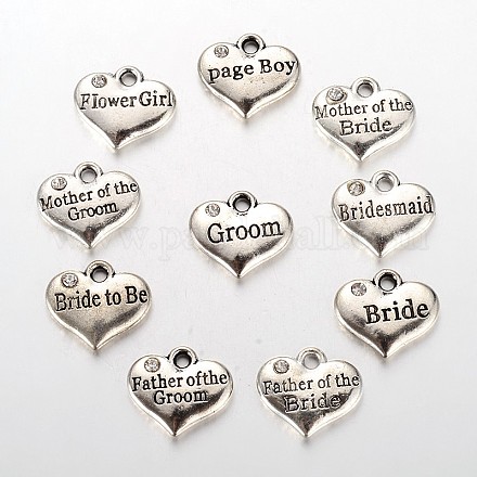 Wedding Party Supply Antique Silver Alloy Rhinestone Heart Carved Word Flower Girl Wedding Family Charms ALRI-X0003-01-1