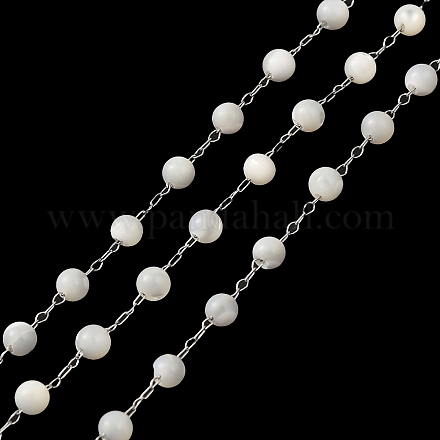 Chaînes de perles rondes en coquillage naturel CHS-B004-07P-1