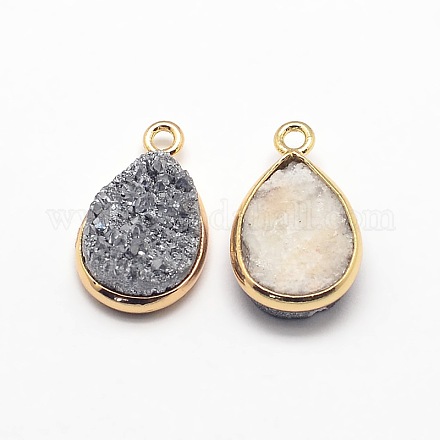 Electroplate Natural Druzy Crystal Charms G-A124-06J-1