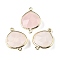 Brass Connector Charms, with Natural Rose Quartz, Rack Plating, Teardrop, 24.5x18x7mm, Hole: 1.6mm