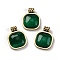 Real 14K Gold Plated 304 Stainless Steel Pendants, with Cat Eye, Rectangle, Dark Green, 18.5x14x4.5mm, Hole: 2mm