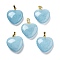 Dyed White Jade Jade Pendants, with Brass Findings, Heart, Light Sky Blue, 22~23x20x5mm, Hole: 6.5x3.5mm
