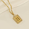 304 Stainless Steel Micro Pave Clear Cubic Zirconia Rectangle with Hollow Letter Pendant Necklaces, Real 18K Gold Plated, Letter H, 17.72 inch(45cm)