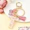 Resin & Acrylic & Faux Suede Tassel Keychain, with Alloy Clasp and Iron Rings, Letter T, 10cm