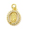 Virgin Mary Theme Rack Plating Brass Micro Pave Cubic Zirconia Pendants, Long-Lasting Plated, Real 18K Gold Plated, Lead Free & Cadmium Free, Oval with Virgin Mary, Clear, 16x11.5x2mm, Hole: 3mm