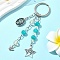 Glass & Alloy & Natural Green Aventurine Keychain, with Iron Rings, 11.8cm