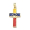 Brass Pendants, with Enamel, Rack Plating, Long-Lasting Plated, Cadmium Free & Lead Free, Golden, Cross Charms, 25x13x3mm, Hole: 2x5mm