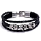 PU Leather Triple Lines Multi-strand Bracelet, Skull Head Beaded Bracelet, Black, 8-1/4 inch(21cm)