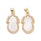Pineapple Brass Micro Pave Clear Cubic Zirconia Pendants, with Natural Shell, Cadmium Free & Lead Free, Real 18K Gold Plated, 25x15x3.5mm, Hole: 3x4.5mm