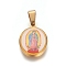 Religion Theme, 304 Stainless Steel Pendants, with Enamel, Oval with Virgin Mary, Golden, 21x13x2.5mm, Hole: 6x4mm