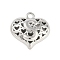 Hollow Brass Pendants for Valentine's Day, Heart with Letter, Real Platinum Plated, Letter S, 25x26x13mm, Hole: 2.5mm