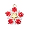 Glass Seed Beaded Star Pendants, with 304 Stainless Steel Jump Rings Loop & Brass Star Bead, Red, 22x20x3mm, Hole: 2.5mm