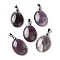 Natural Amethyst Pendants, Oval Charms with Rack Plating Platinum Plated Brass Snap on Bails, 30x21.5~22x6~6.5mm, Hole: 6x4mm