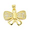 Bowknot Rack Plating Brass Clear Cubic Zirconia Pendants, Cadmium Free & Lead Free, Real 18K Gold Plated, 18.5x23.5x2.5mm, Hole: 4x3.5mm