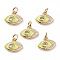 Brass Micro Pave Clear Cubic Zirconia Charms, with Enamel, with Jump Rings, Eye, Real 18K Gold Plated, Floral White, 10x12x3mm, Jump Ring: 5x1mm, 3mm Inner Diameter